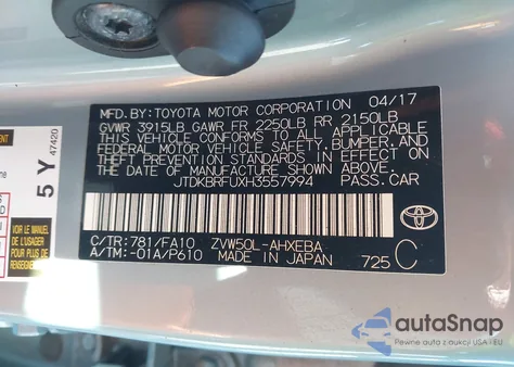2017 Toyota Prius Two from USA, damaged, VIN JTDKBRFUXH3557994